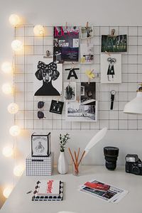 DIY: Iron mesh moodboard -- I totally need washi clothespins to put stuff on the side of my black wire cube tower!