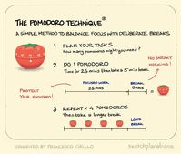 A super simple method to help you get your tasks done. Named after a pomodoro (tomato) kitchen timer, the essence of it involves considering in advance how many pomodoros you might need for what you...