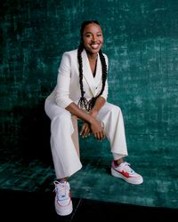 Simone Manuel, Olympic medal-winning sprint freestyle swimmer, poses for photos as cofounder of “TOGETHXR,” 2021. (Photo Raven B. Varona)