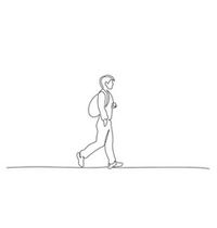 Man walking on street with backpack student vector