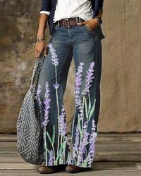 Casual Vintage Floral Printed Pants