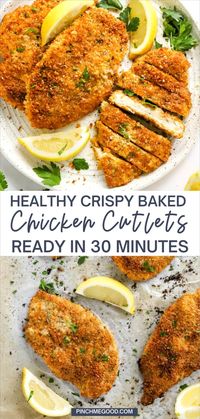 Quick and easy oven baked chicken cutlets that come out perfectly juicy and golden every single time! You can easily make them gluten free and they go great with any side dish!