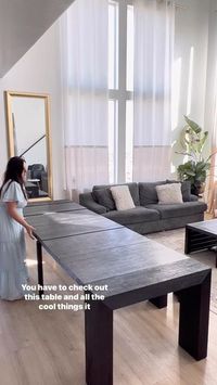 Brandi - DIY Home & Tools on Instagram: "Throw away the folding table! This has been one of my fave reviews so far! This @transformertable is amazing! I was really impressed by the strength it had even with all the leaves installed! No sagging and kids were crawling on it during our dinner, no probs! If you need beautiful space saving options this is definitely one to checkout! #partytable #diningtable #foldingtable #diningroom #diningtable"