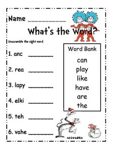 Worksheet Cat In The Hat Sight Word Worksheets cat hat mat no prep rhyming worksheets free kindergarten dr seuss sight word scramble kendell shubra teacherspayteachers com