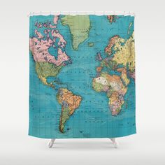 World Map Shower Curtain Rainbow Globe Bath Decor World Map Of The Old
