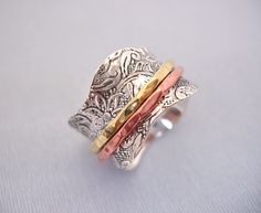 Energy Stone 925 Sterling Silver Balance /& Beauty Meditation Spinner Ring Brass /& Copper Spinners Leaf Pattern Base Ring Style USA88