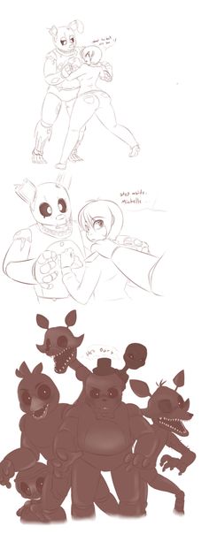 i have no idea what the translation is but this is adorable fnaf me gustara a que el guarda de vigilancia de fnaf 3 fuera mujer