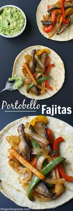 EASY and amazing portobello fajitas! So simple to make, and great for weeknight meals (vegan, gluten-free) Veggie Dishes, Vegan Vegetarian, Mexican Food Recipes, Recipes Dinner