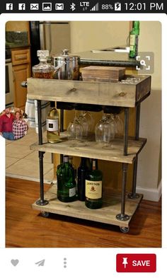 Rustic Bar Cart Pipe Wood Unique Bars Whiskey This Three Tier Style Bar Cart Made From Solid Wood And Steel Pipe Will Accommodate Your Barware Or Kitchen Storage Needs Can Be
