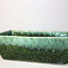 On Sale 1960s California Pottery Turquoise and Green Dripware Footed Rectangular Planter or Flower Pot P 12