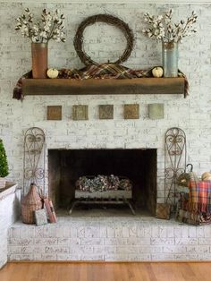 Rustic Painted Fireplace Bless This Nest Blog Pinterest Mantle Farmhouse Style Fall Mantel With Cotton Stems