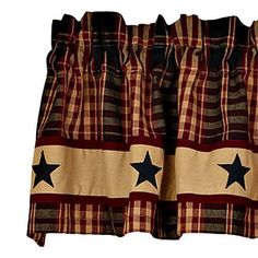 New Primitive Country Burgundy Wine Black Tan PLAID STAR Curtain Window Valance New Primitive Country Burgundy Wine Black Tan PLAID STAR Curtain Window Valance