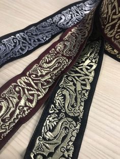 10 Yds AWESOME JACQUARD RIBBON 5//8/" wide BLACK// TAN//BRONZE nice trim