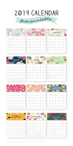 2019 printable monthly calendars