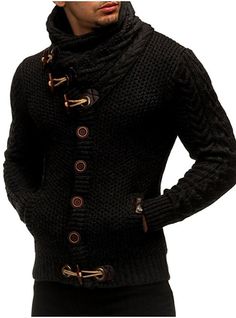 Tootless-Men Loose Fit Sweater Button Pocket Patchwork Soft Cardigan