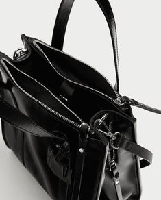 ZARA black CRACKED-EFFECT TOTE large BAG handbag new with tags