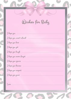 wishes for baby printable keepsake card