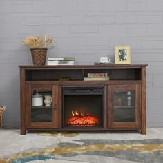 Pelayo Solid Wood Coffee Table With Storage In 2020 Electric Fireplace Tv Stand Electric Fireplace Fireplace Tv Stand