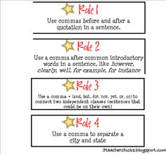 comma rules study tool school language arts and language when to use a comma before and