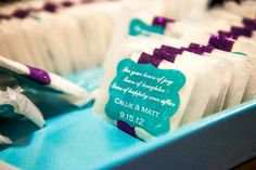 Diy Tears Of Joy Favors Wedding And Weddings Used Gline Envelopes Ribbon And Stickers With Kleenex Inside Turqouise Purple Wedding