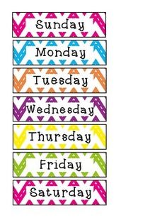 days of the week chart free printable