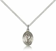 18-Inch Rhodium Plated Necklace with 4mm Light Rose Birthstone Beads and Sterling Silver Saint Theresa Charm.
