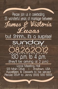 Designs By Samantha Surprise Rustic 25th Anniversary Invitationmy Designs By Samantha Surprise Rustic 25th Anniversary Invitationmy