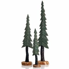 Set Of 3 Hand Carved Wooden Pine Trees Northwoods Lodge Cabin Glenna Jean Carson Wood Pine Trees Decor Set Of 3