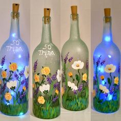 Floral Lighted Bottle Flower Painted Wine Bottle | Etsy Decoration, Bottles Decoration, Recycled Glass Bottles