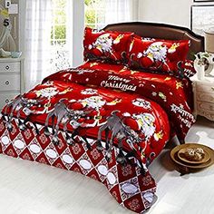 MA ONLINE Christmas Stag Check Printed Pillow Case Quilt Cover Set Luxury Xmas Bedding Purple Double