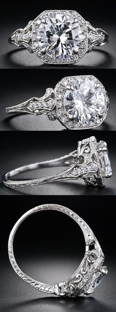 2.17 Carat ‘D’ color diamond Edwardian style engagement ring at Lang Antiques. Via Diamonds in the Library. Cartier, Diamond Jewelry, Sapphire Ring