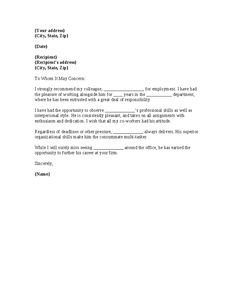 samples letter of recommendation
