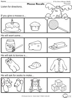 If you give a moose a muffin activity sheet Summer, Winter, Ideas, Activity Games For Kids, Childrens Books Activities, Children's Literature, Preschool Lessons, Literacy Activities