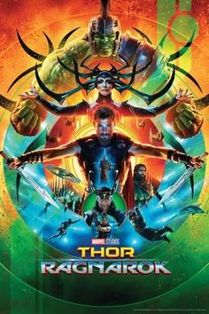 Poster: Thor: Ragnarok - Thor, Hulk, Valkyrie, Loki, Hela, Heimdall, Grandmaster : 36x24in