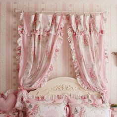 2 Of Shabby Princess Chic Check Pink Curtain Panel Drape D Style Ruffle Bedroom Curtains