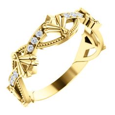 10K Yellow Gold Chain Link Diamond Stackable Rings .03 CTW