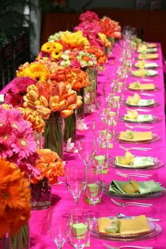 575 Best Color Combo Orange Pink Fuchsia Red Purple White Hot Pink Orange And Yellow Table Decor Wedding Reception Decorations Decoration