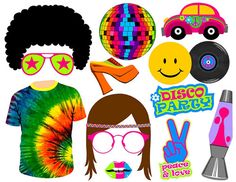 1970s Hippie Hippy Party Photo Booth Selfie Fun Props Fancy Dress Accessory Kit