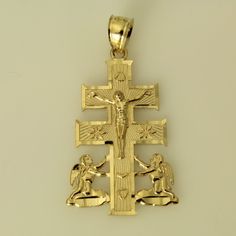 14K Yellow Gold Cara Vaca Crucifix Pendant from Roy Rose Jewelry