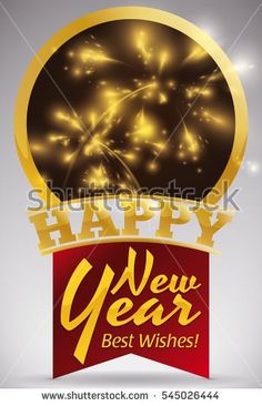 poster with a firework display golden and glossy greeting and a