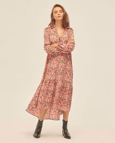 Vestido de mujer Amichi estampado con cuello pico | Vestidos Vestido de mujer Amichi estampado con cuello pico | Vestidos