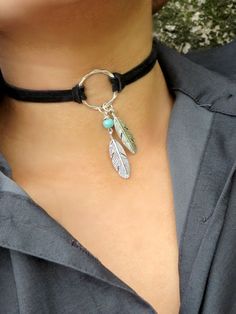Choose The Color Adjustable Casual Boho Chic Choker Necklace Silver Jewelry Silver Curved Tube Bead /& Leather Festival Choker Necklace