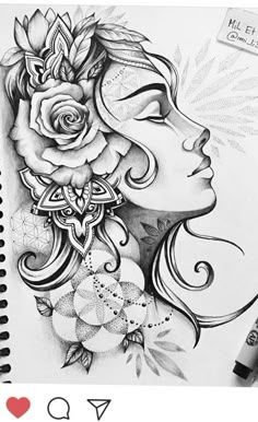 #TattooIdeasFemale Tattoo Sketches, Mandala, Art Tattoo, Tattoo Drawings, Neo Traditional Tattoo