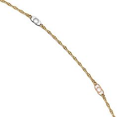 Jewelry Adviser Beads 14k Two-tone D//C Heart /& Beads w//1in Ext Anklet Length 10
