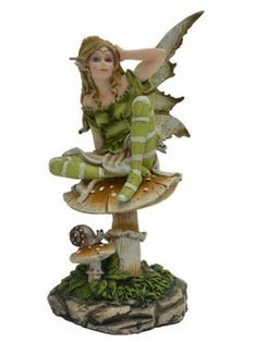 ELF /& Champignon Bronze Effet Statue Fée Décoration De Jardin Lutin Nymph Figure