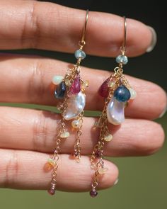 Ready to Ship Labradorite Rondelle Pink Chalcedony Briolette Goldfilled Dangle Earrings
