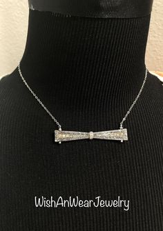 Sterling Silver Bar Pendant Necklace-Handmade-2 Tone Metals-Rhinestones-Crystals-Redesigned Vintage Brooch-Minimalist-OOAK-WishAnWearJewelry