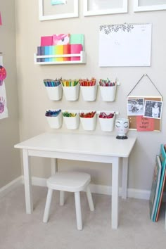 Pretty in Pastels Playroom craft corner Pastel Playroom, Girls Playroom, Children Playroom, Small Kids Rooms, Childminders Playroom, Rainbow Playroom Ideas