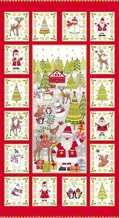 Makower 1971 Christmas Scandi Pockets Advent Calendar Cotton Fabric 60cm Panel