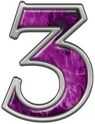 Reflective Number 3 With Inferno Purple Flames Alphabet Reflective Number 3 With Inferno Purple Flames Alphabet